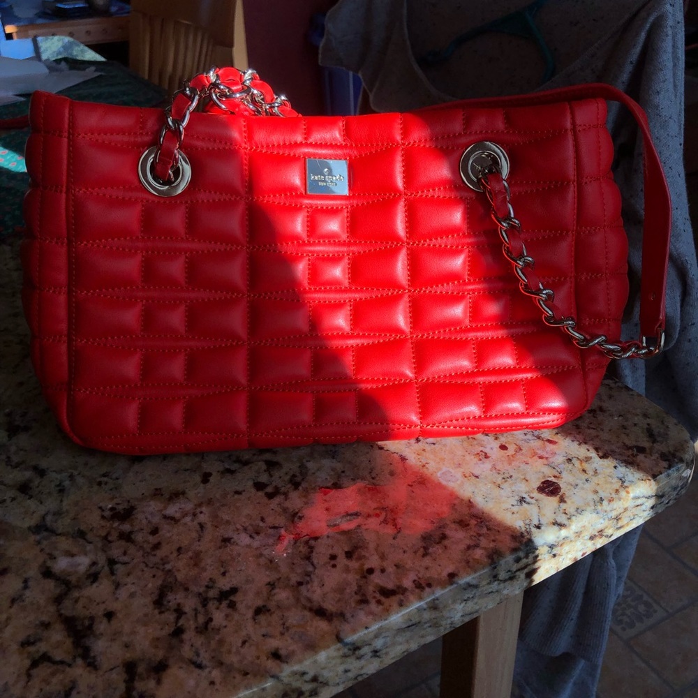 Kate Spade Quilted Boston Fire Red Leather Tote
